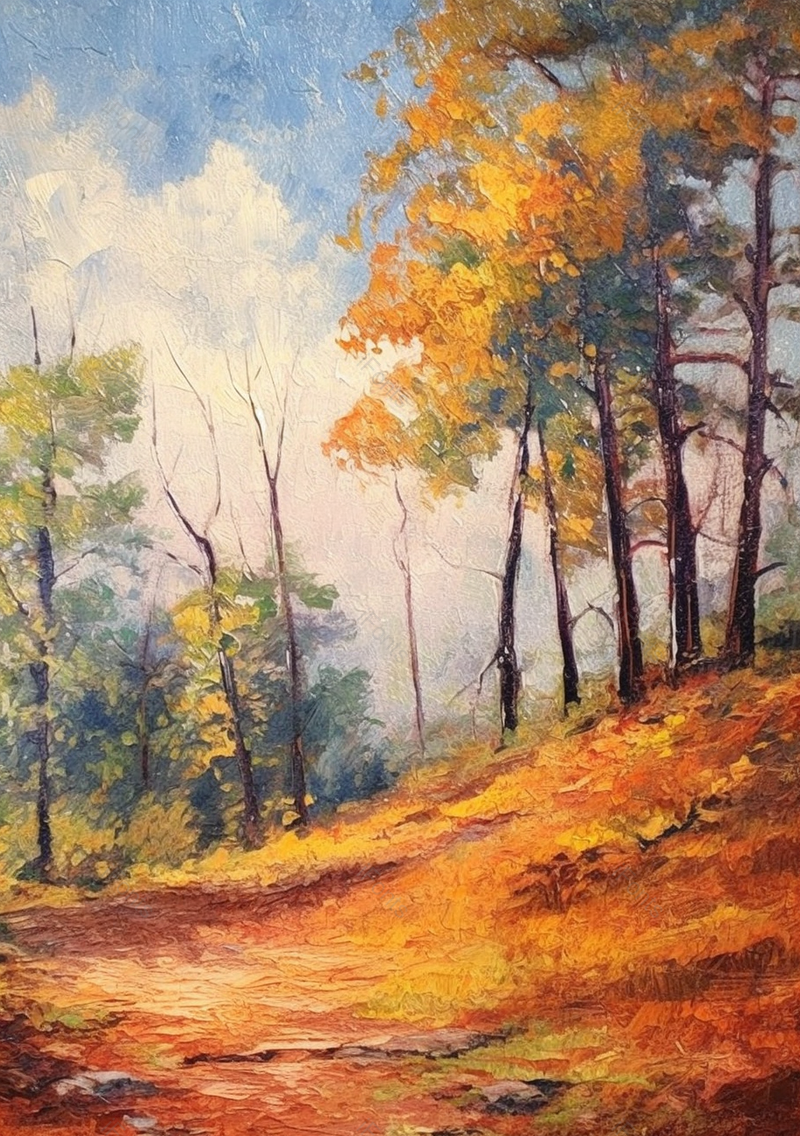 描绘秋天森林的油画山水画金秋时节黄色树叶,高清,摄影图,摄影图片,图片大全,摄影图免费下载